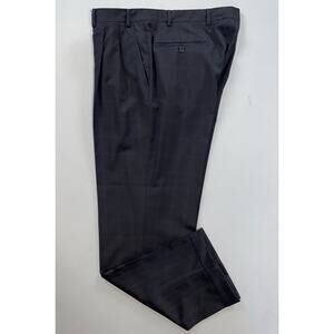 Canali Italy Pleated/Cuffed Wool Dress Pants, Slacks. Cobalt Checked Black 34X30